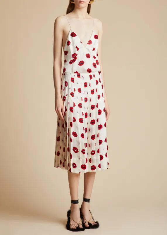 The Grisella Top in Cream with Red Lip Print sold by KHAITE