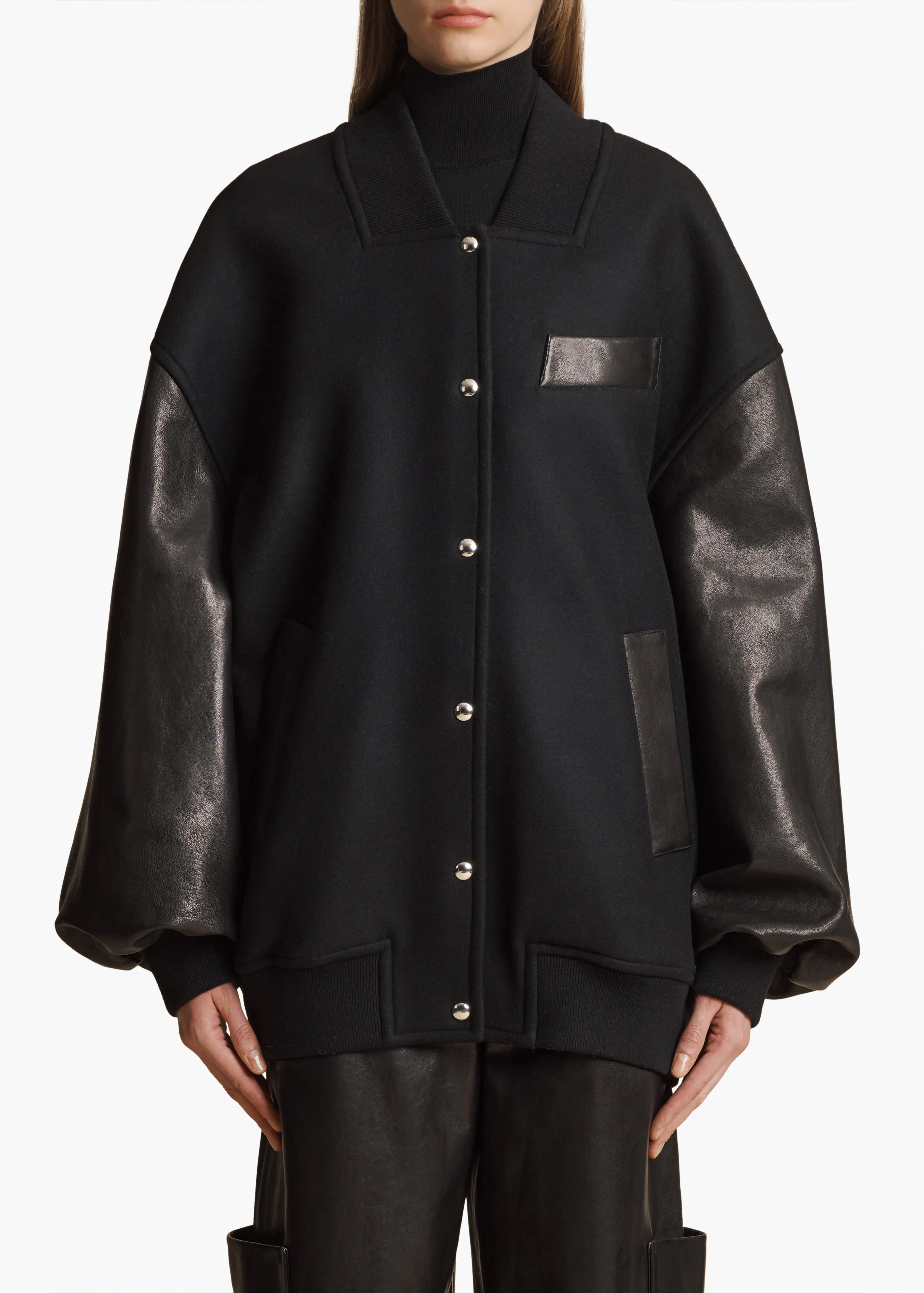 Spencer Jacket in Black Leather Combo sold by KHAITE product image thumbnail 3