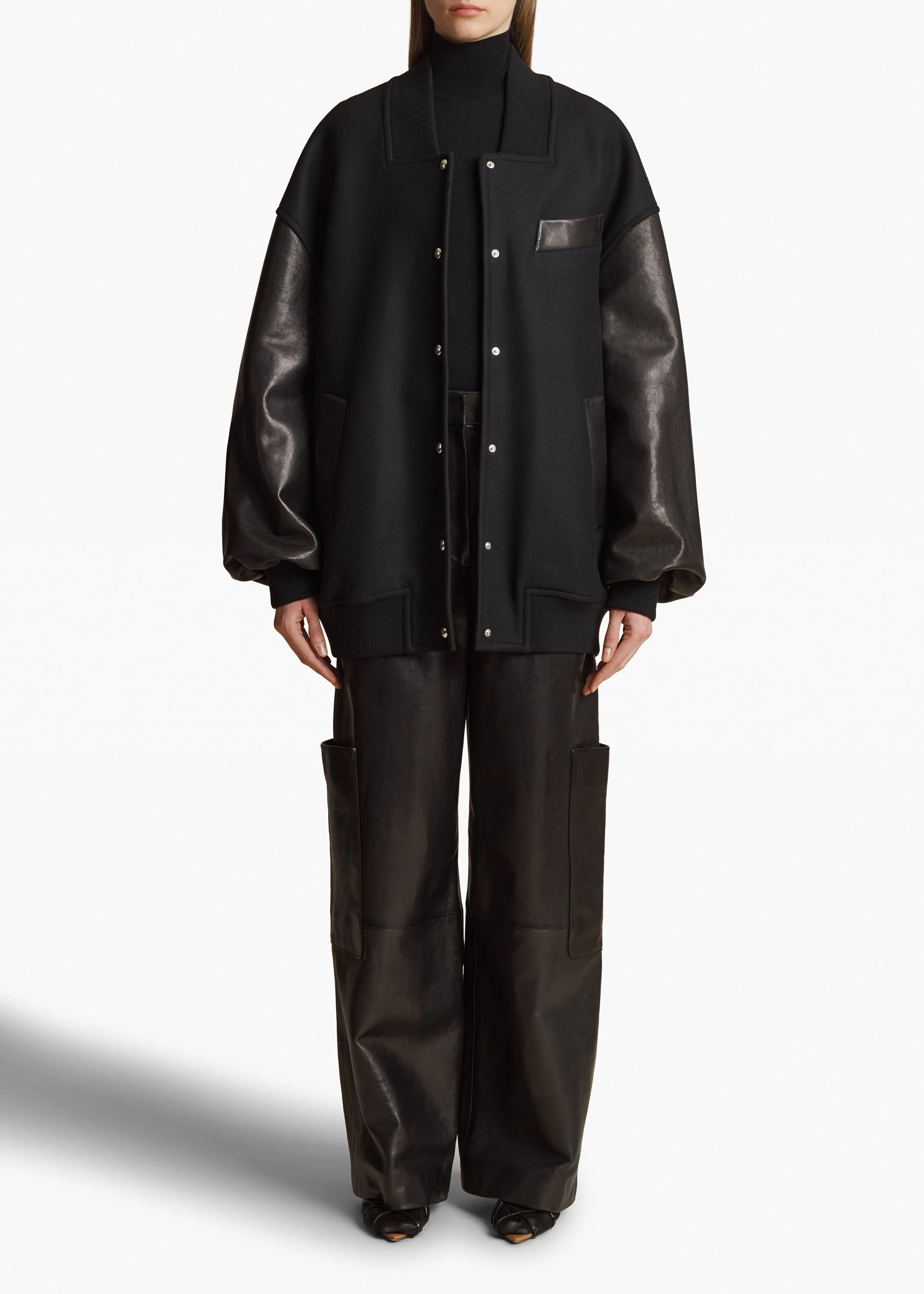 Spencer Jacket in Black Leather Combo sold by KHAITE product image thumbnail 2