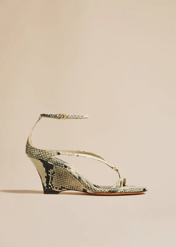 Marion Strappy Wedge Sandal in Natural Python-Embossed Leather sold by KHAITE