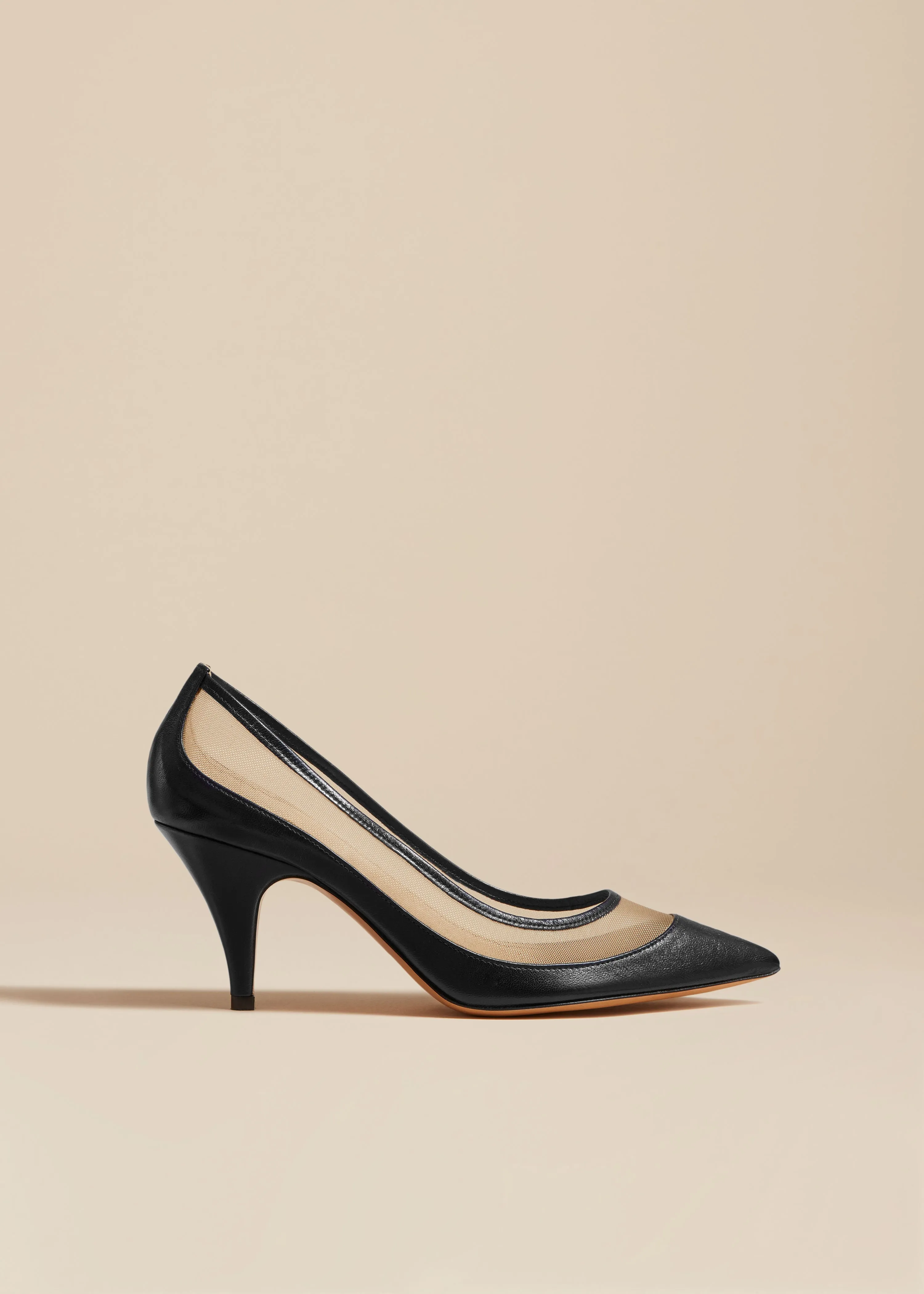 The River Mesh Pump in Black Leather sold by KHAITE