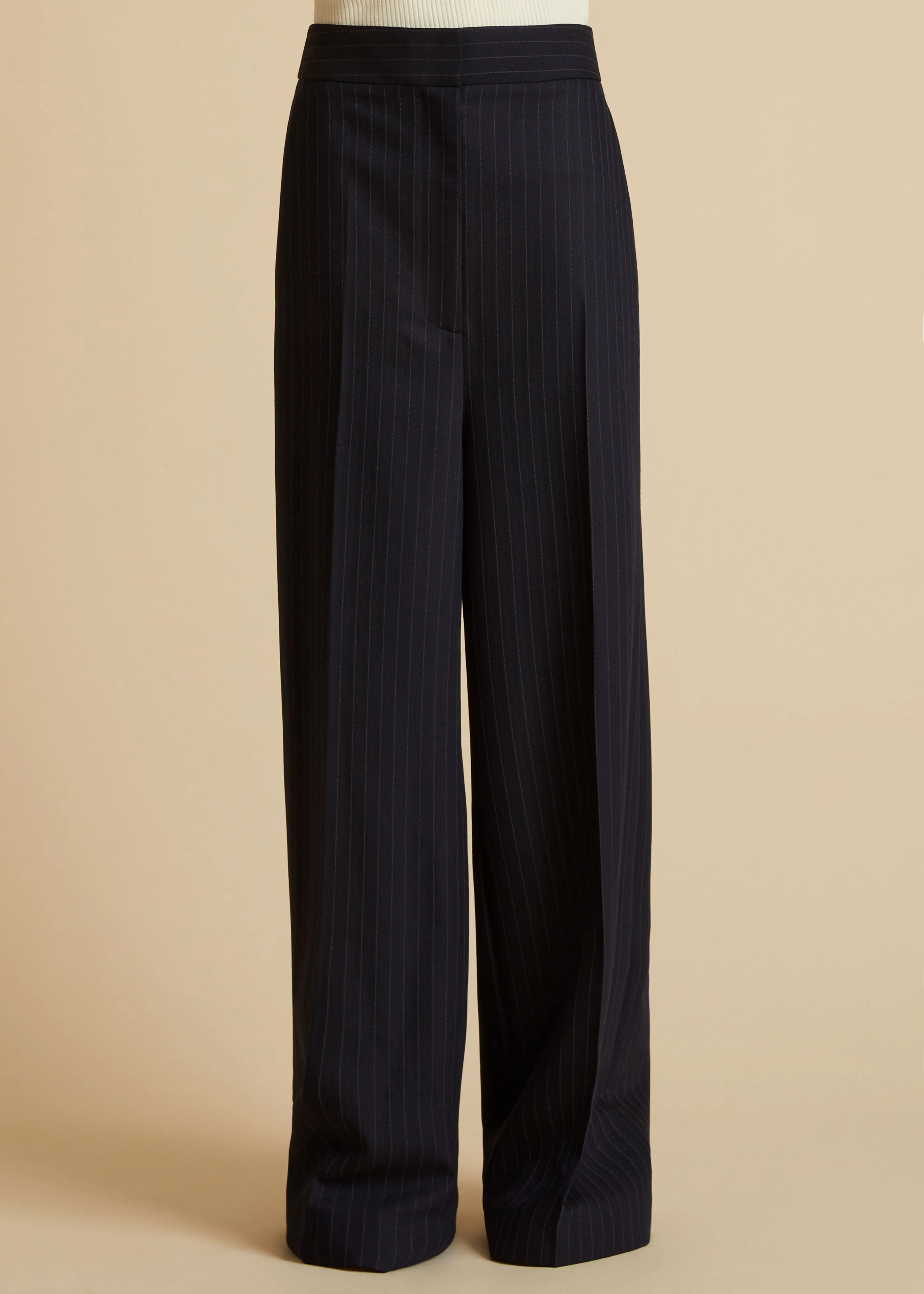 The Banton Pant in Navy and White Stripe sold by KHAITE product image thumbnail 2