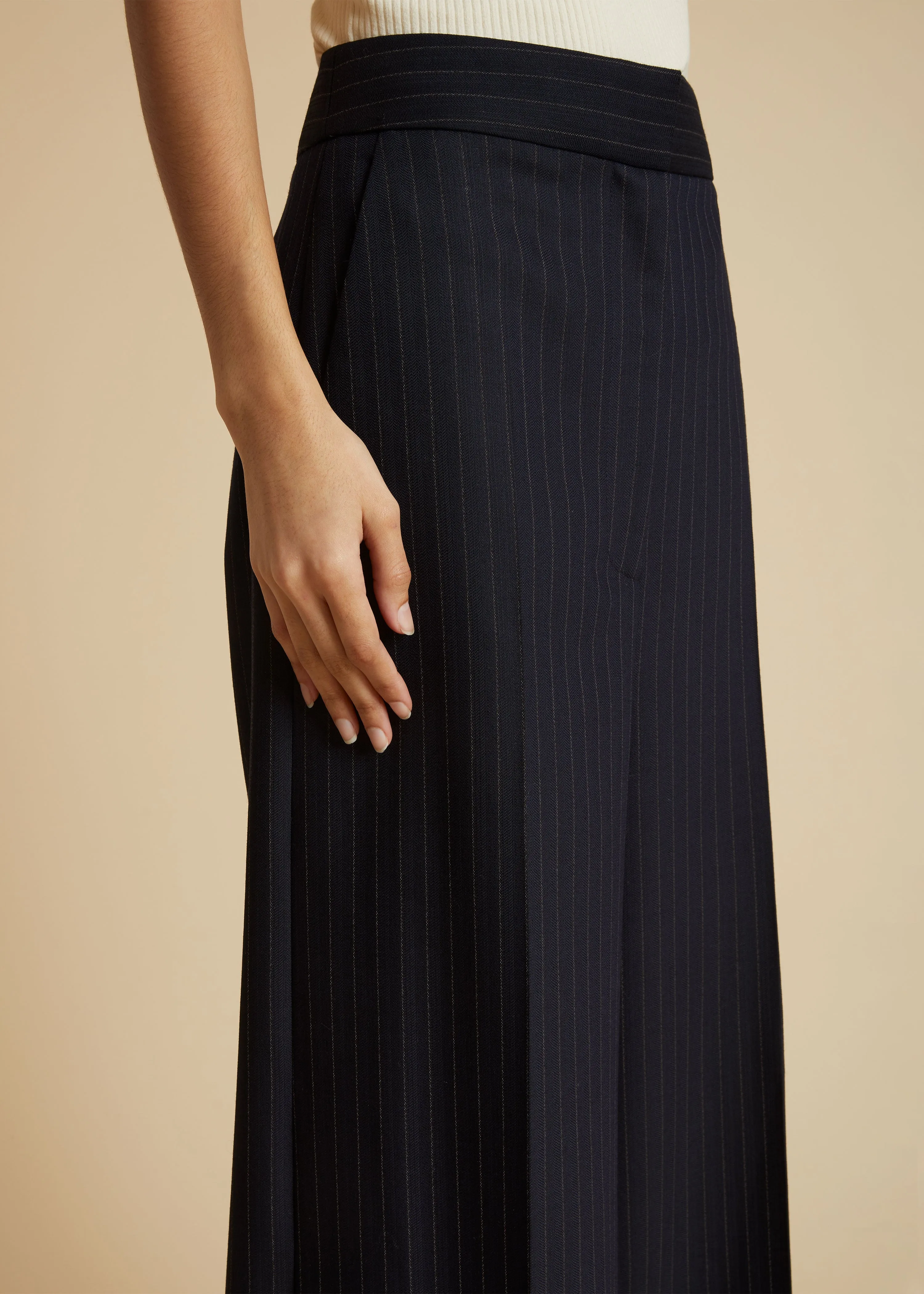 The Banton Pant in Navy and White Stripe sold by KHAITE product image thumbnail 4