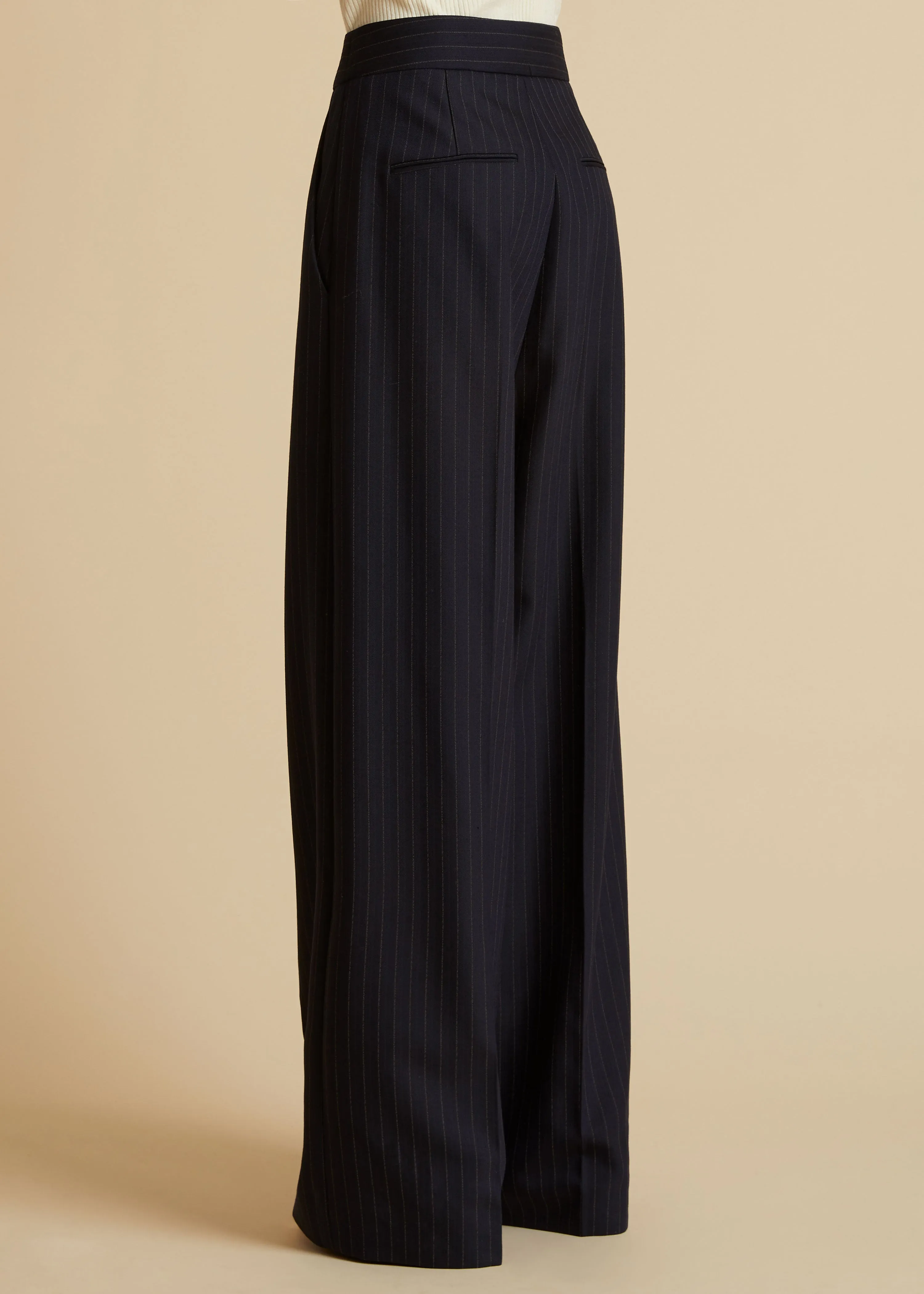 The Banton Pant in Navy and White Stripe sold by KHAITE product image thumbnail 3
