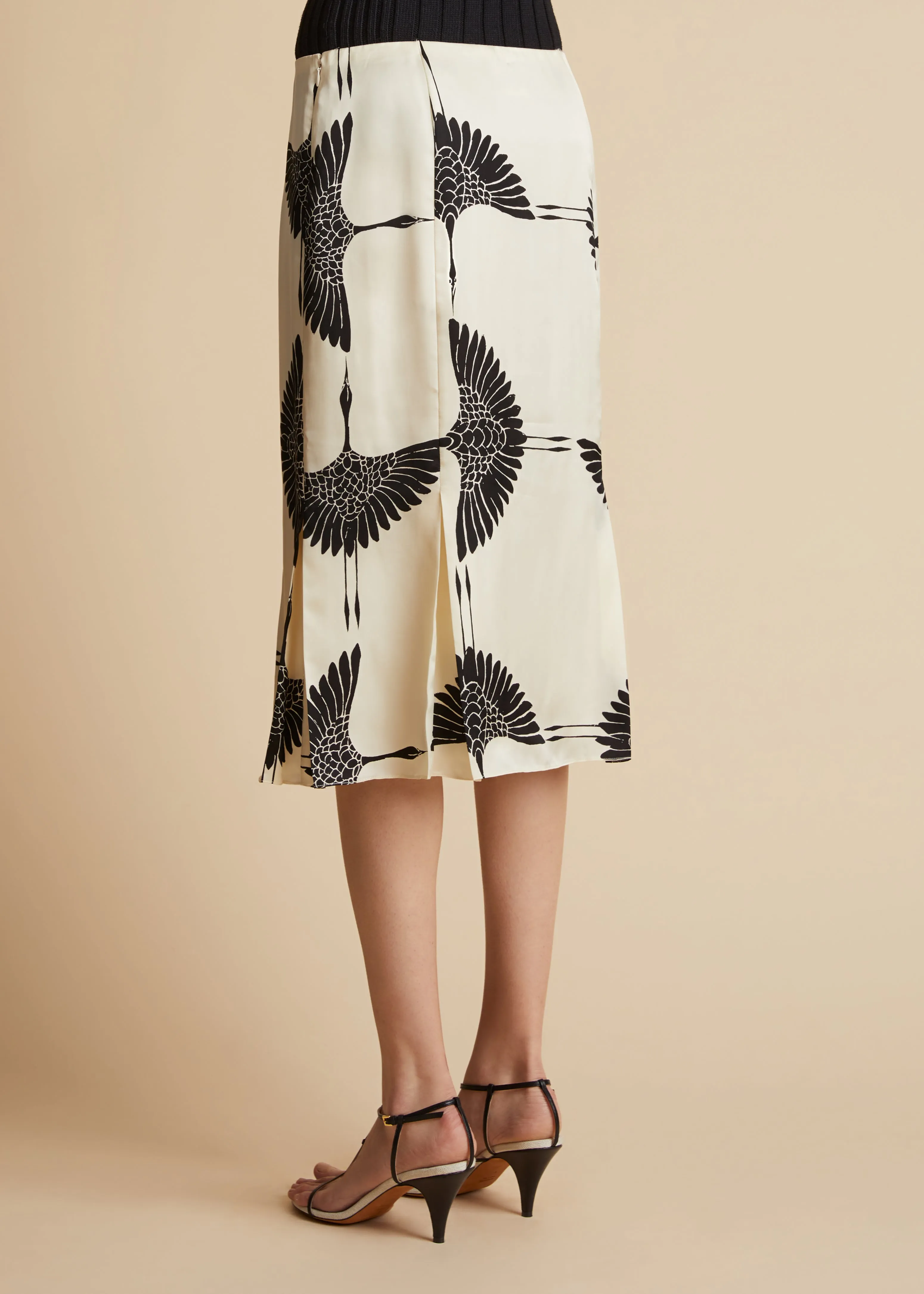 Levy Skirt in Cream and Black Crane Print sold by KHAITE product image thumbnail 5