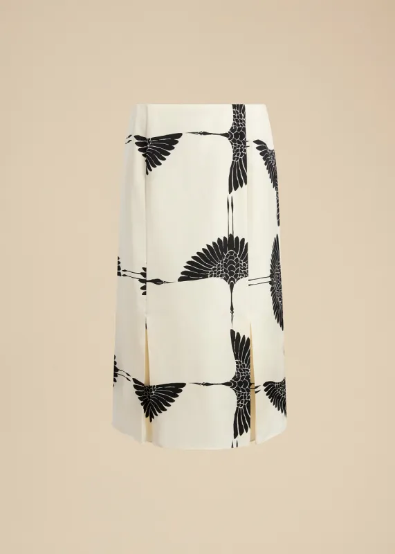 Levy Skirt in Cream and Black Crane Print sold by KHAITE