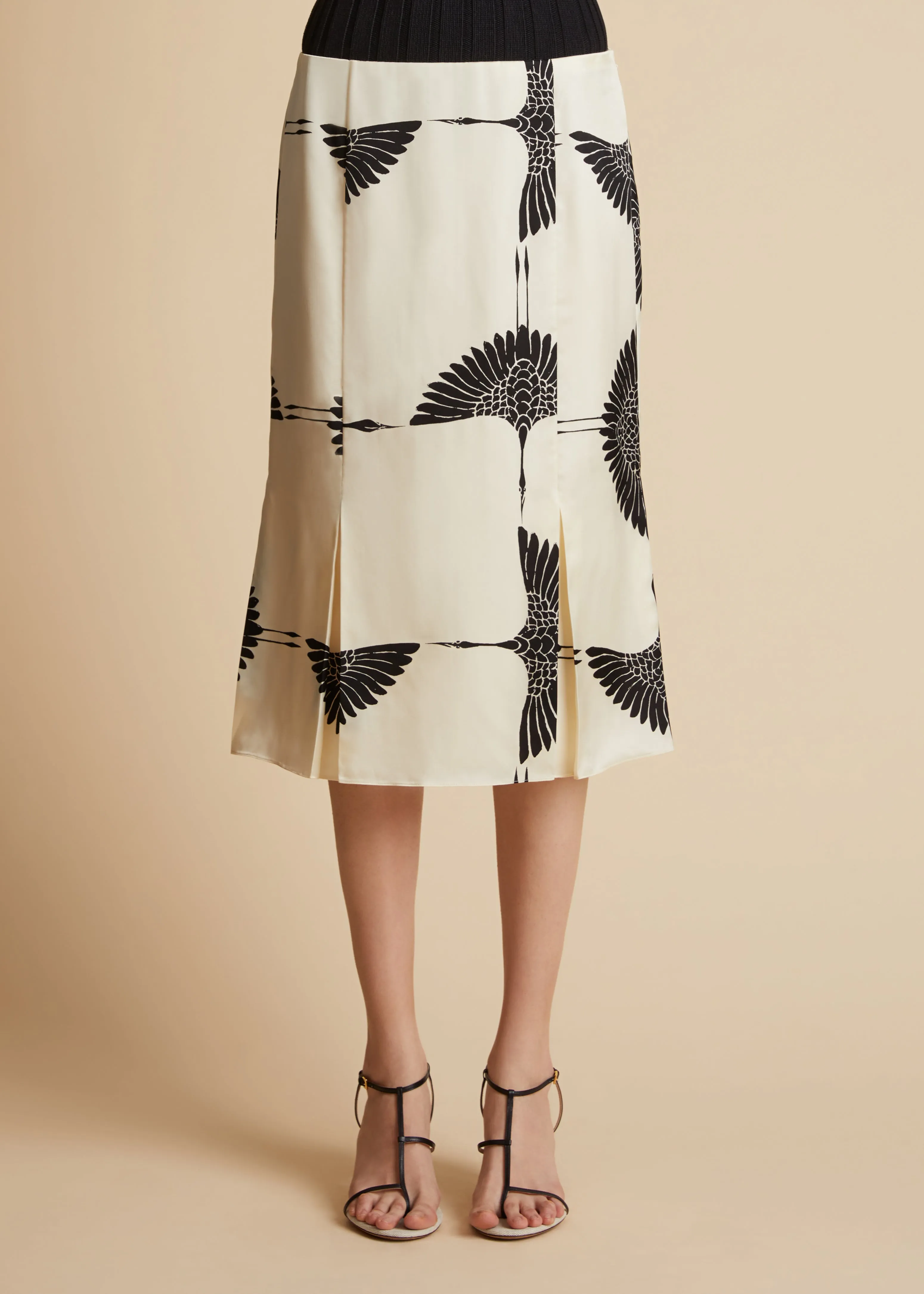 Levy Skirt in Cream and Black Crane Print sold by KHAITE product image thumbnail 4