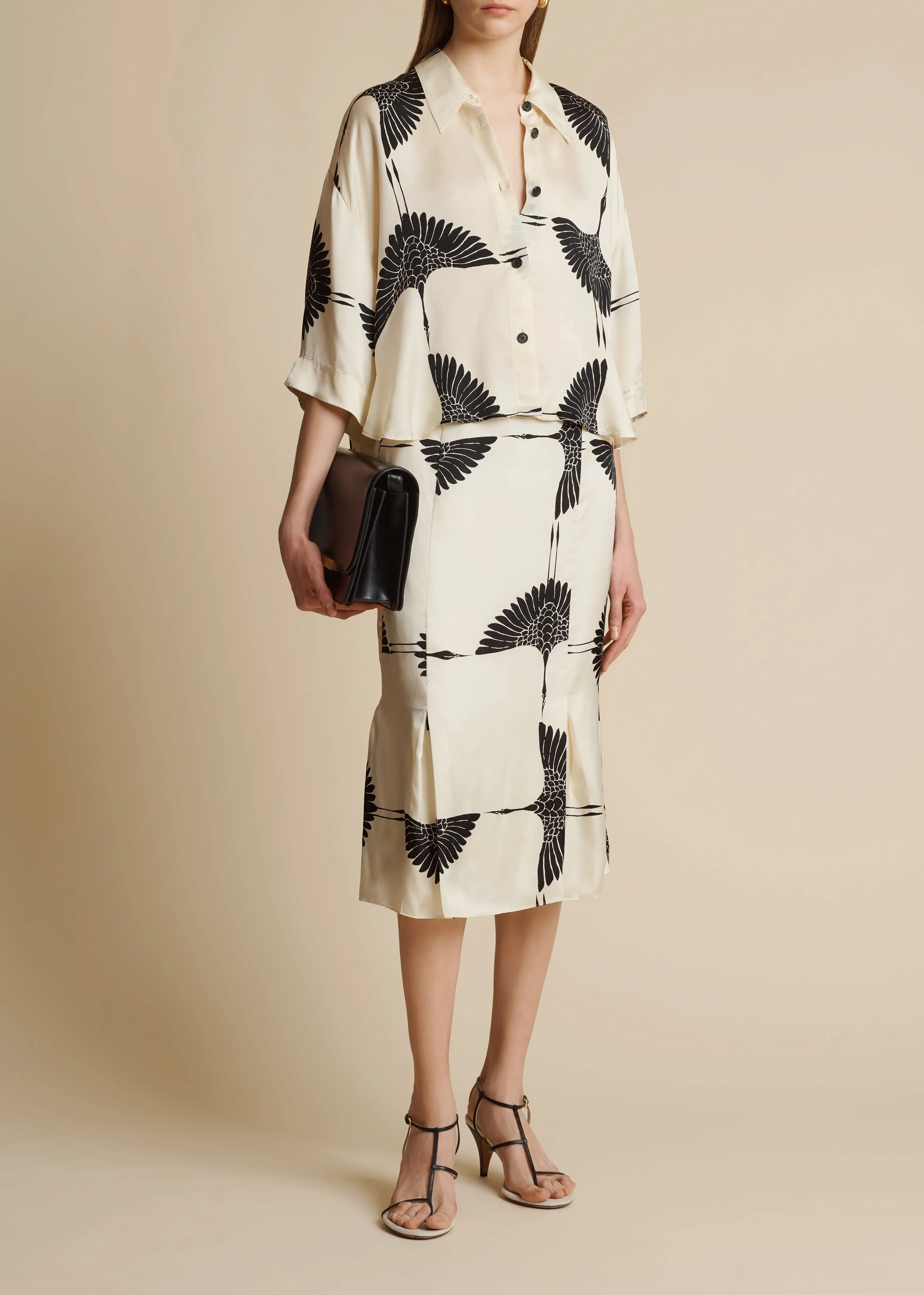 Levy Skirt in Cream and Black Crane Print sold by KHAITE product image thumbnail 2