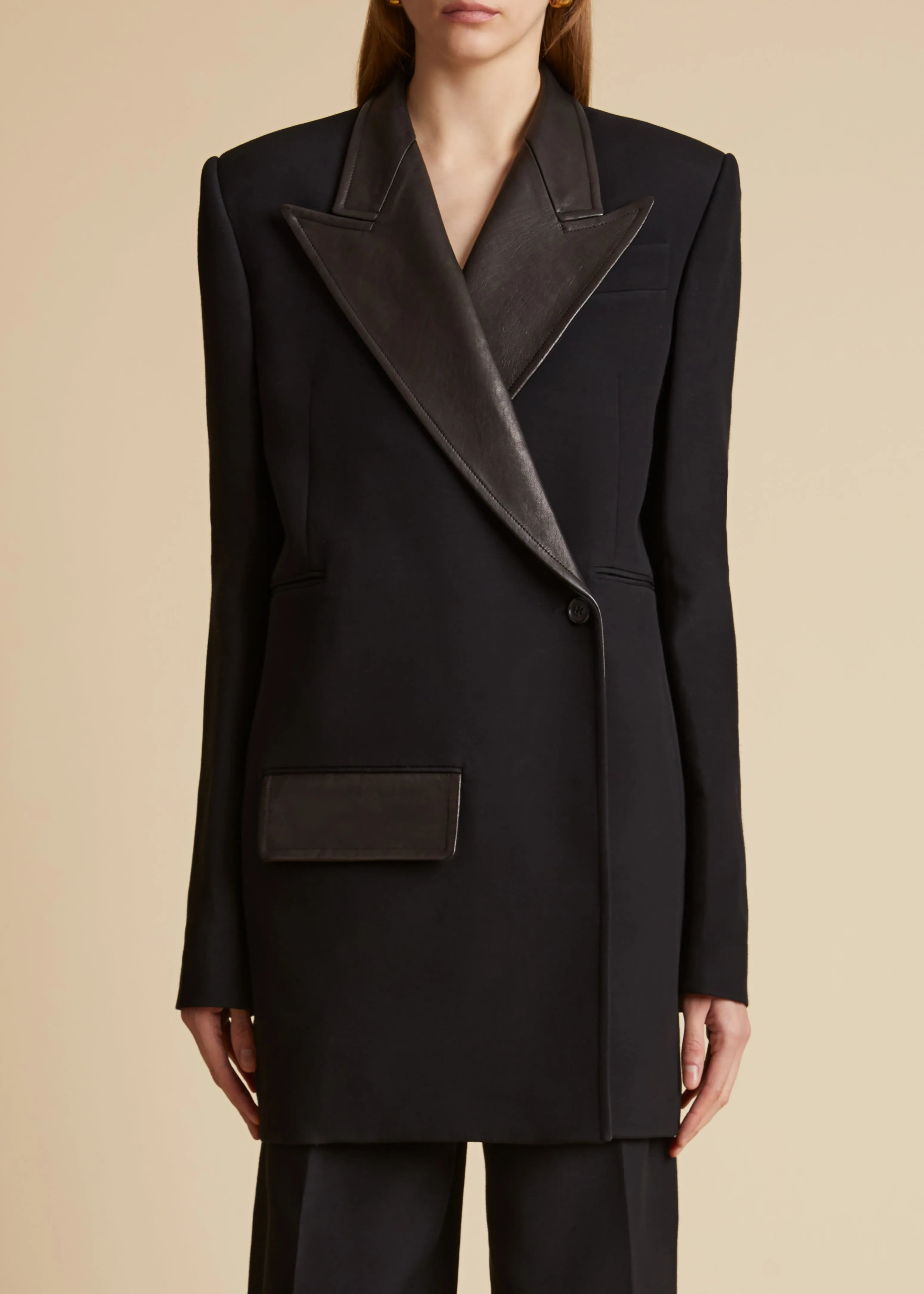 Jacobson Blazer in Black Leather Combo sold by KHAITE product image thumbnail 3