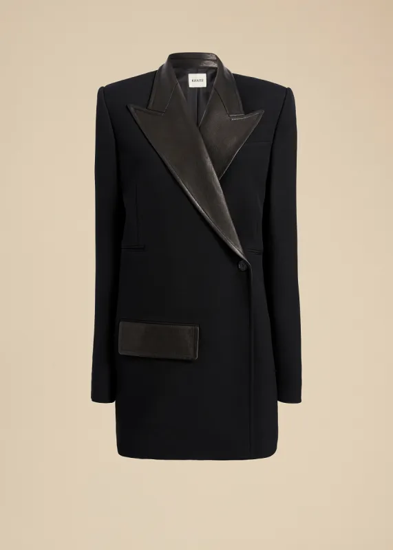 Jacobson Blazer in Black Leather Combo sold by KHAITE