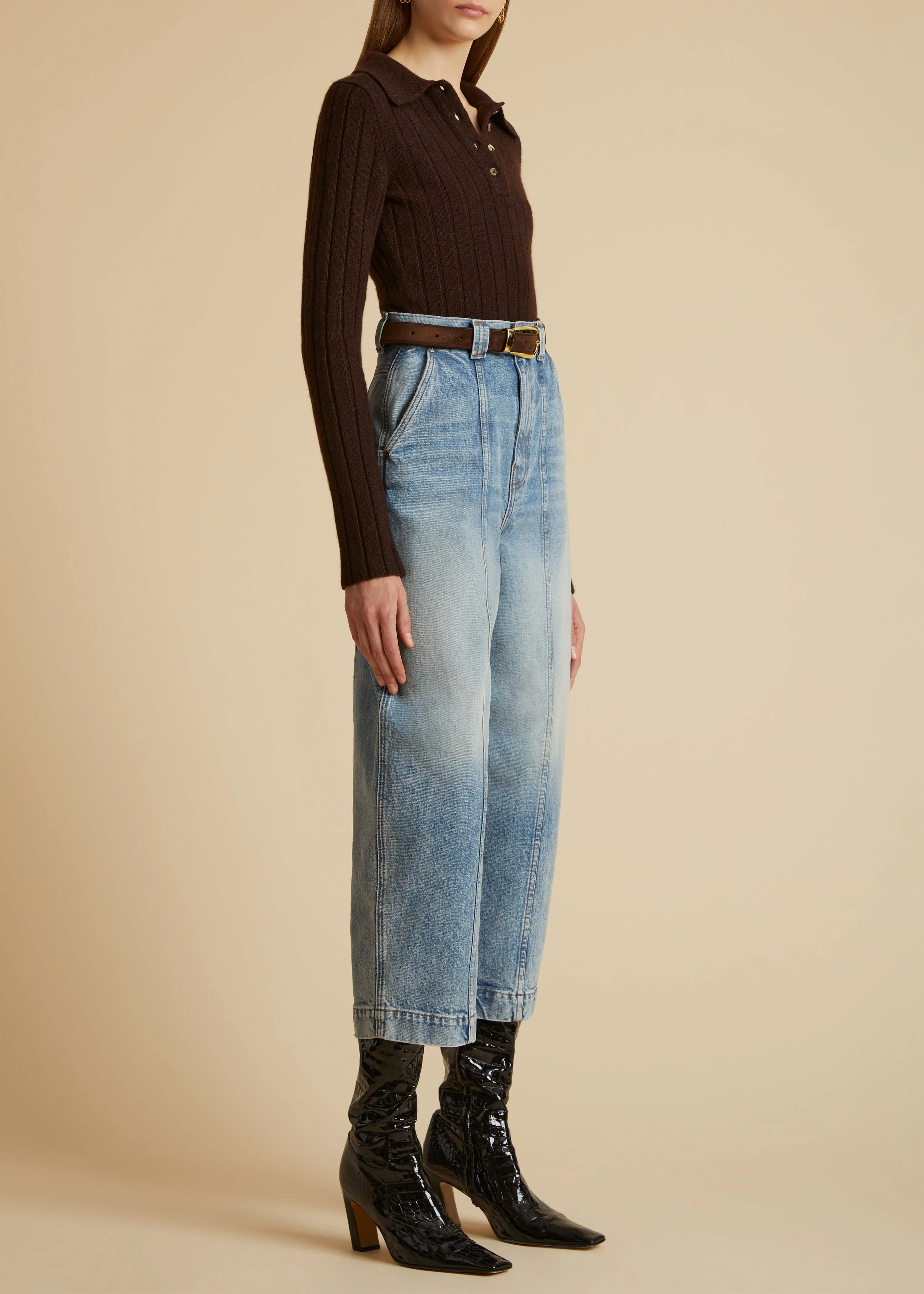 The Hugo Stretch Jean in Bryce sold by KHAITE