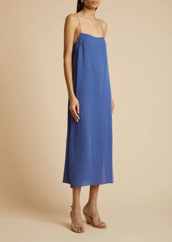 The Sicily Dress in Blue Iris sold by KHAITE