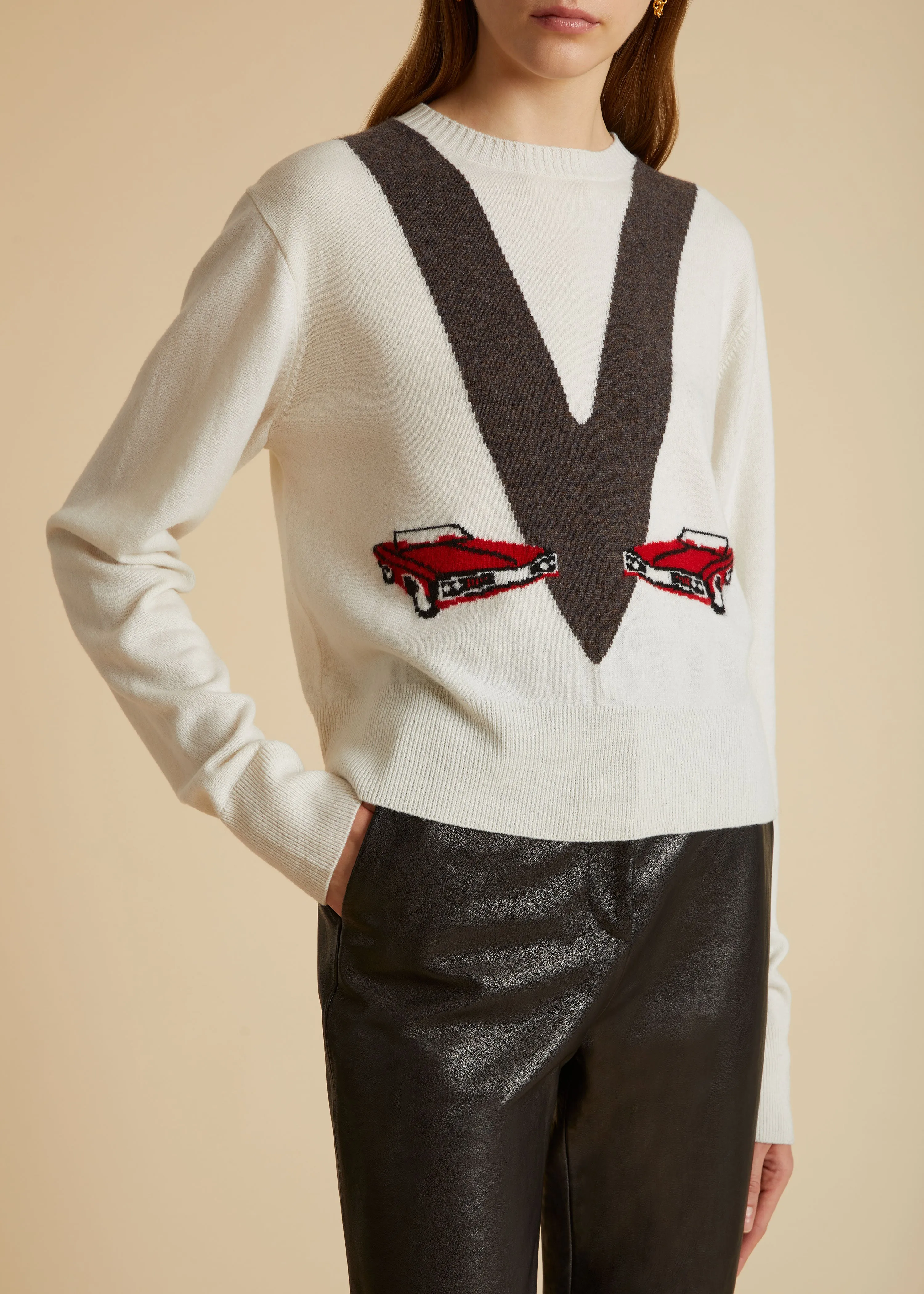 The Mavis Sweater in Ivory with Car Print sold by KHAITE product image thumbnail 4