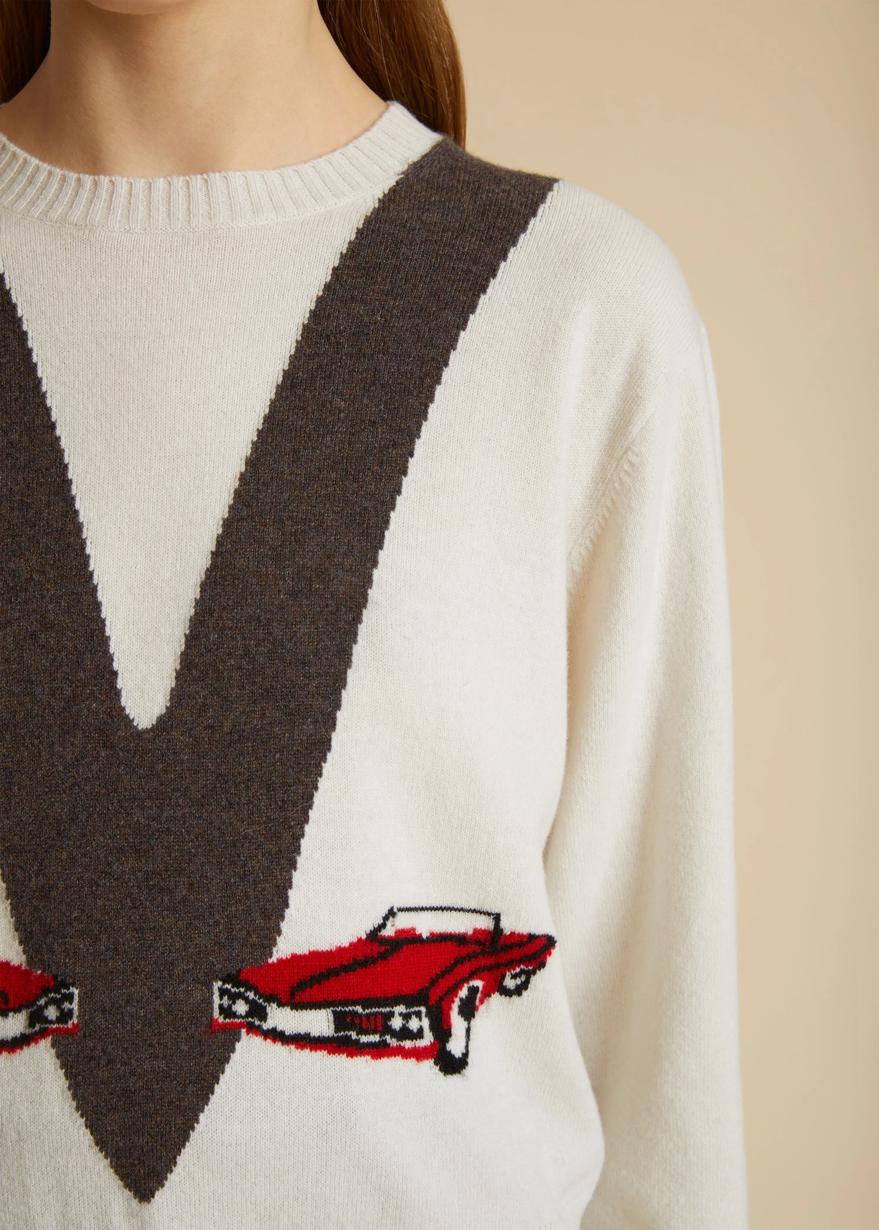 The Mavis Sweater in Ivory with Car Print sold by KHAITE product image thumbnail 5