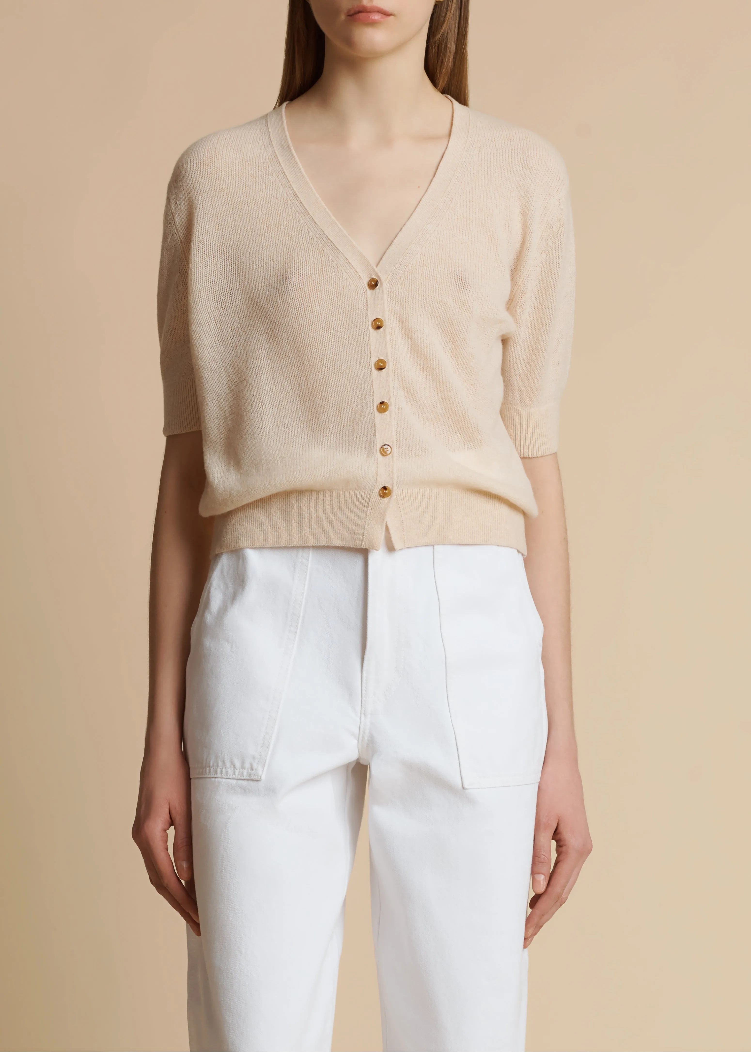 The Dianna Cardigan in Custard sold by KHAITE