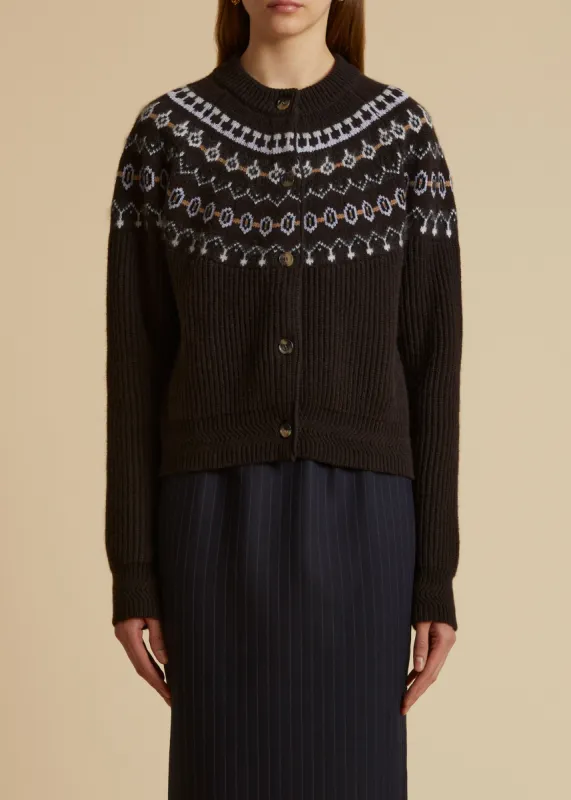 The Michaela Cardigan in Truffle Multi sold by KHAITE