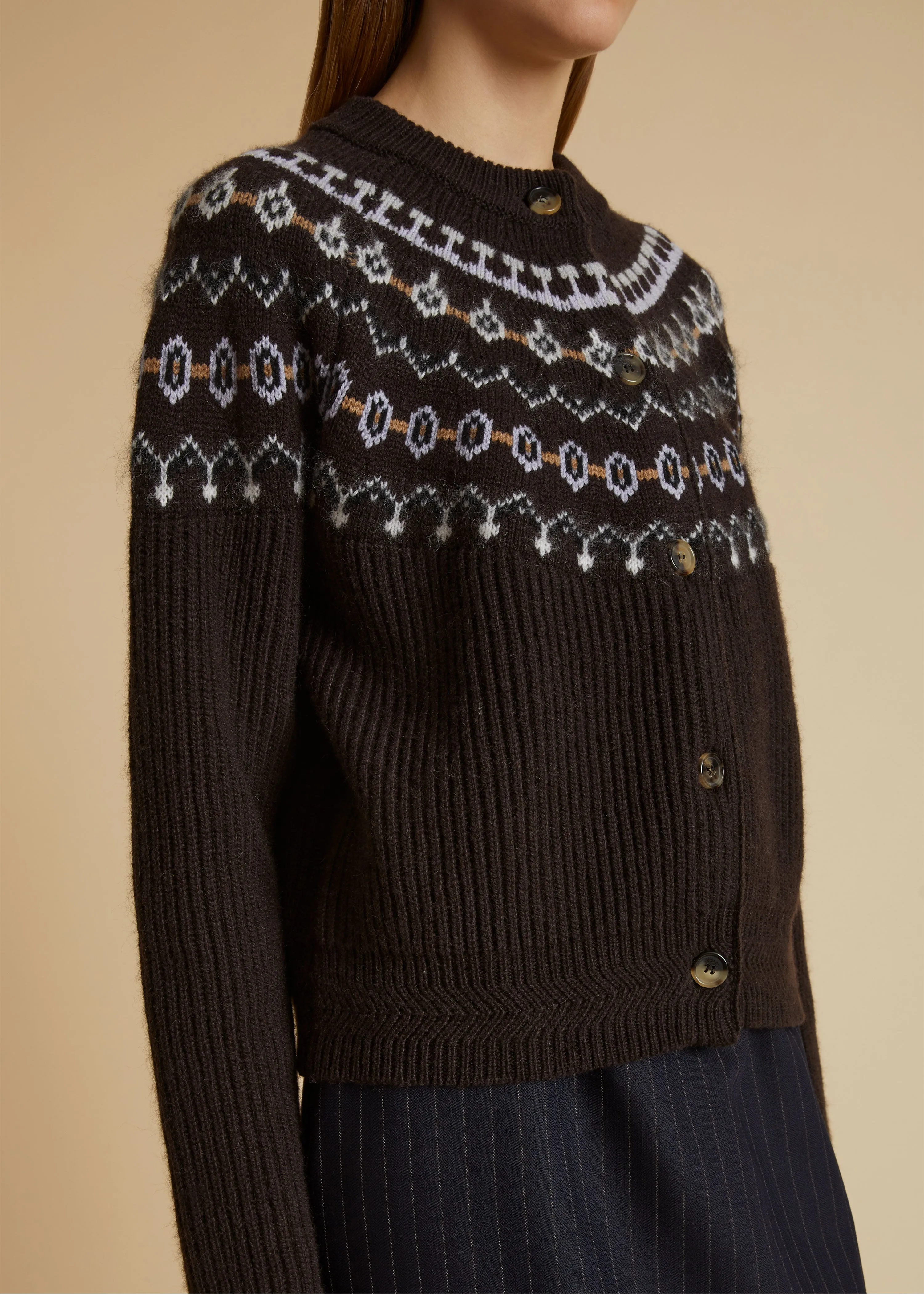 The Michaela Cardigan in Truffle Multi sold by KHAITE product image thumbnail 4