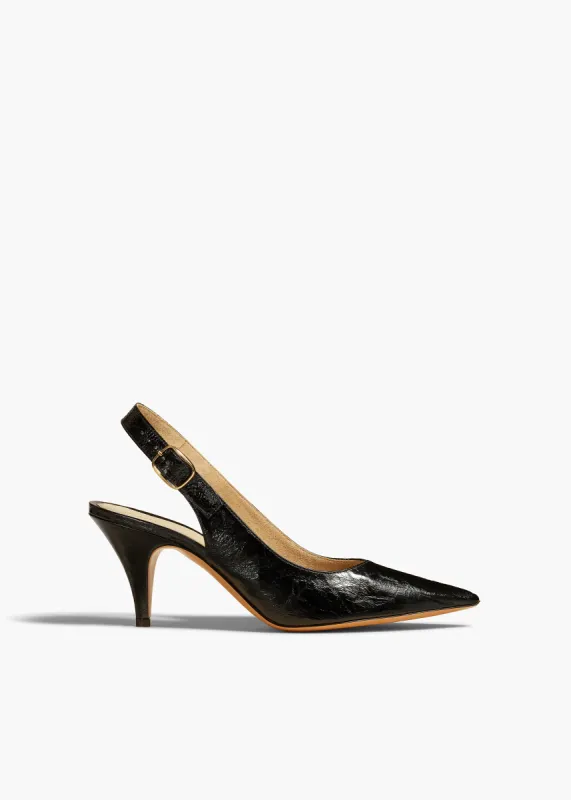 River Slingback Pump in Black Crinkled Leather sold by KHAITE