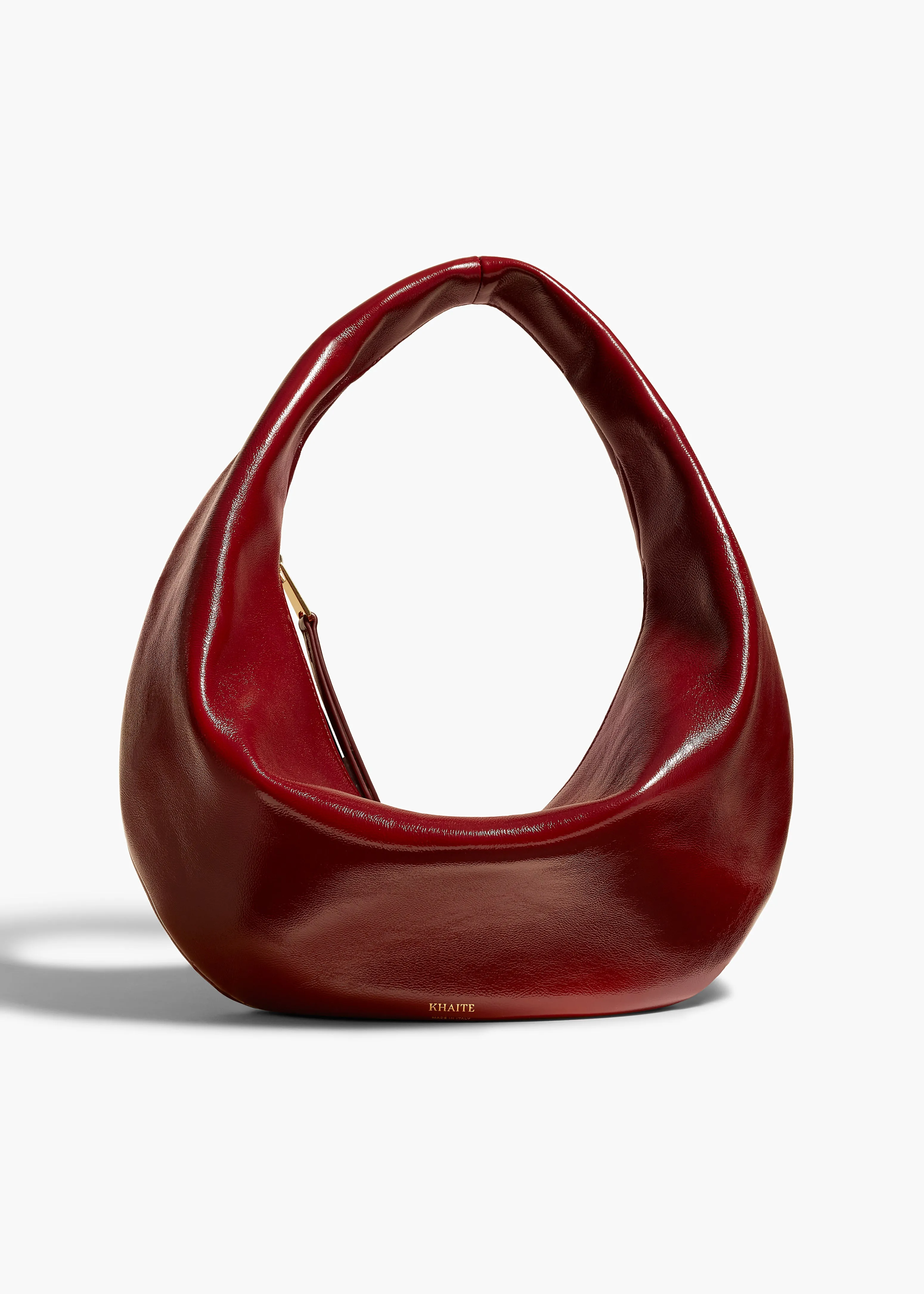 Medium Olivia Hobo in Oxblood Crackle Patent Leather sold by KHAITE