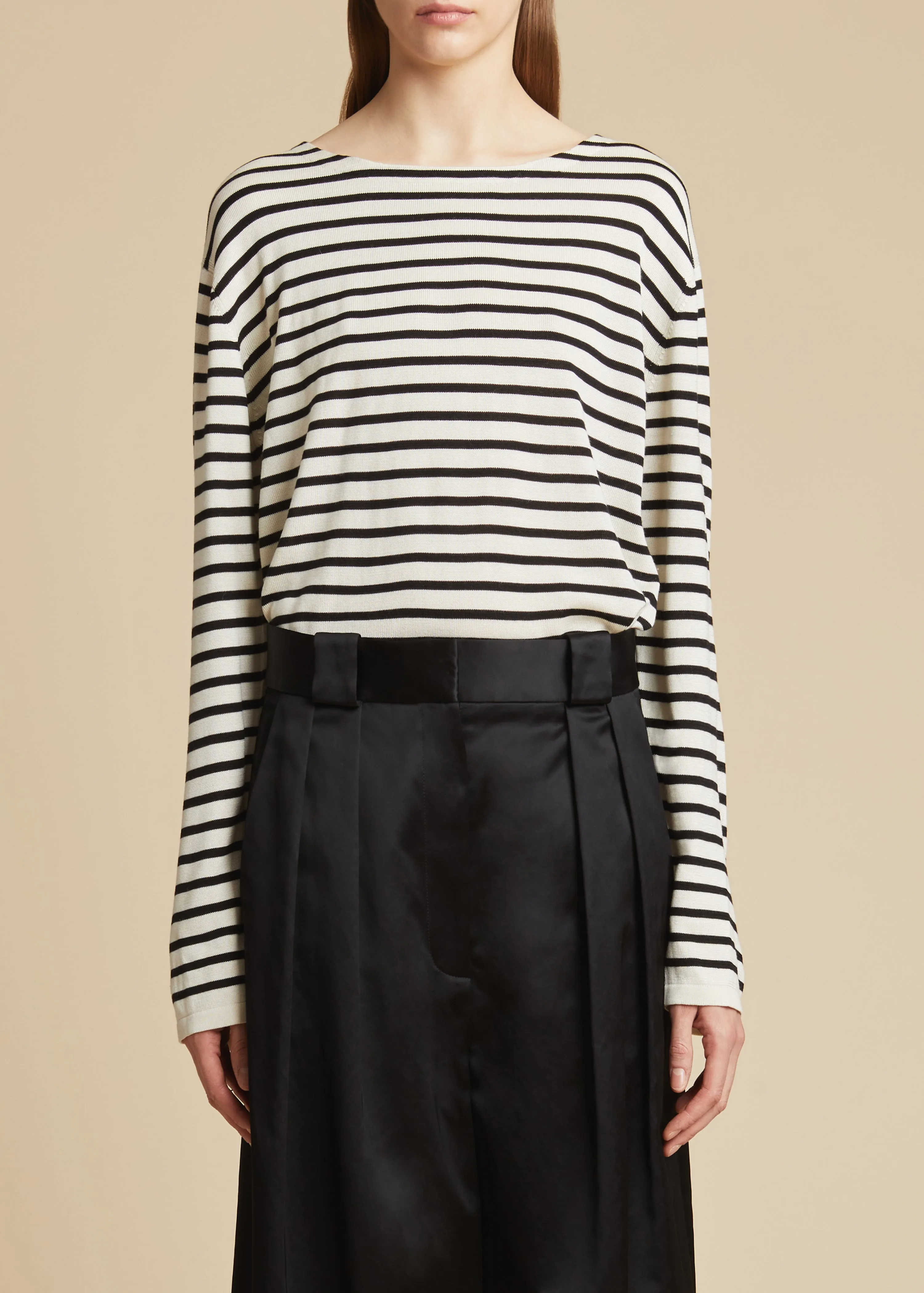 The Casey Top in Black and Ivory Stripe sold by KHAITE product image thumbnail 2