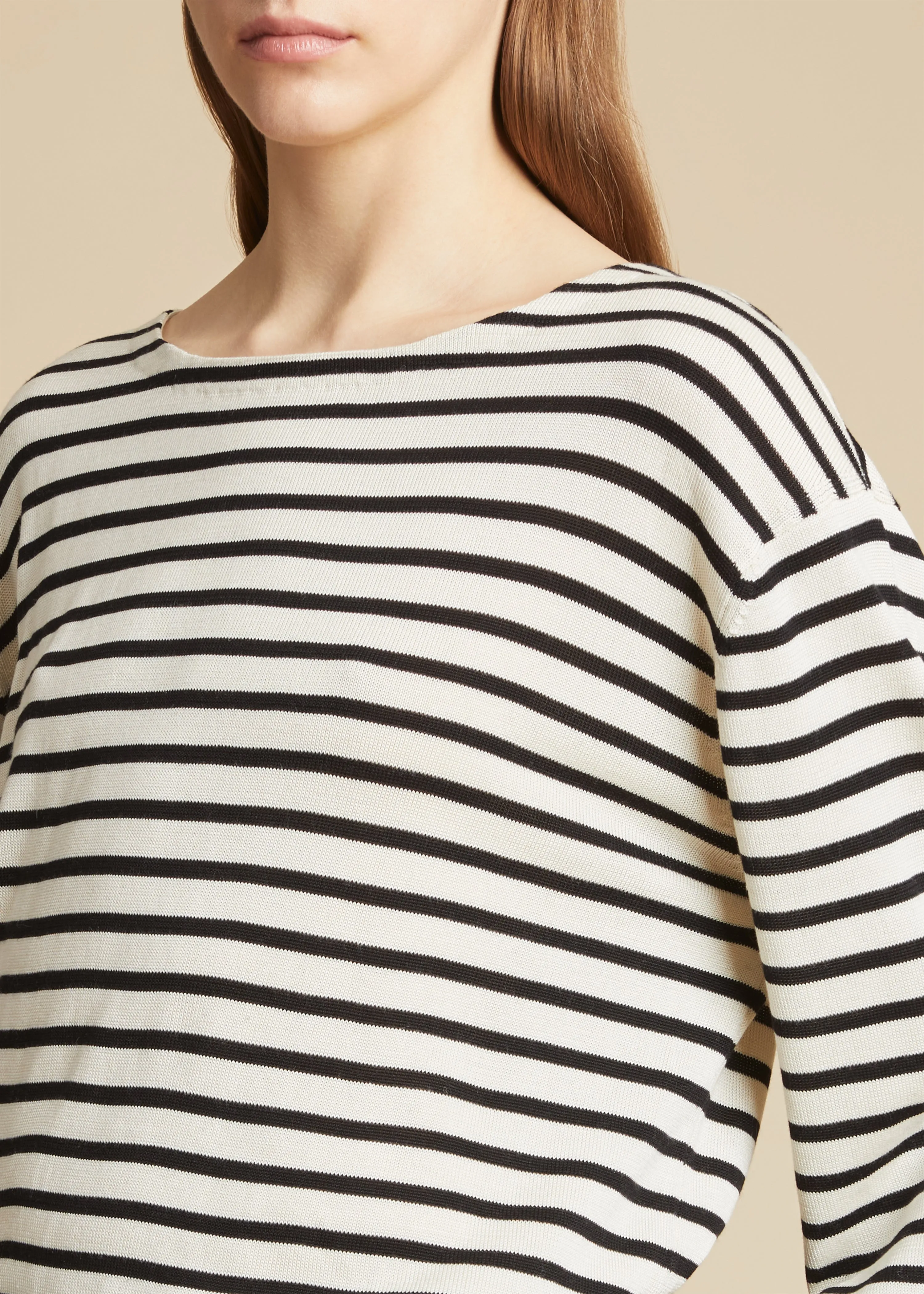 The Casey Top in Black and Ivory Stripe sold by KHAITE product image thumbnail 4