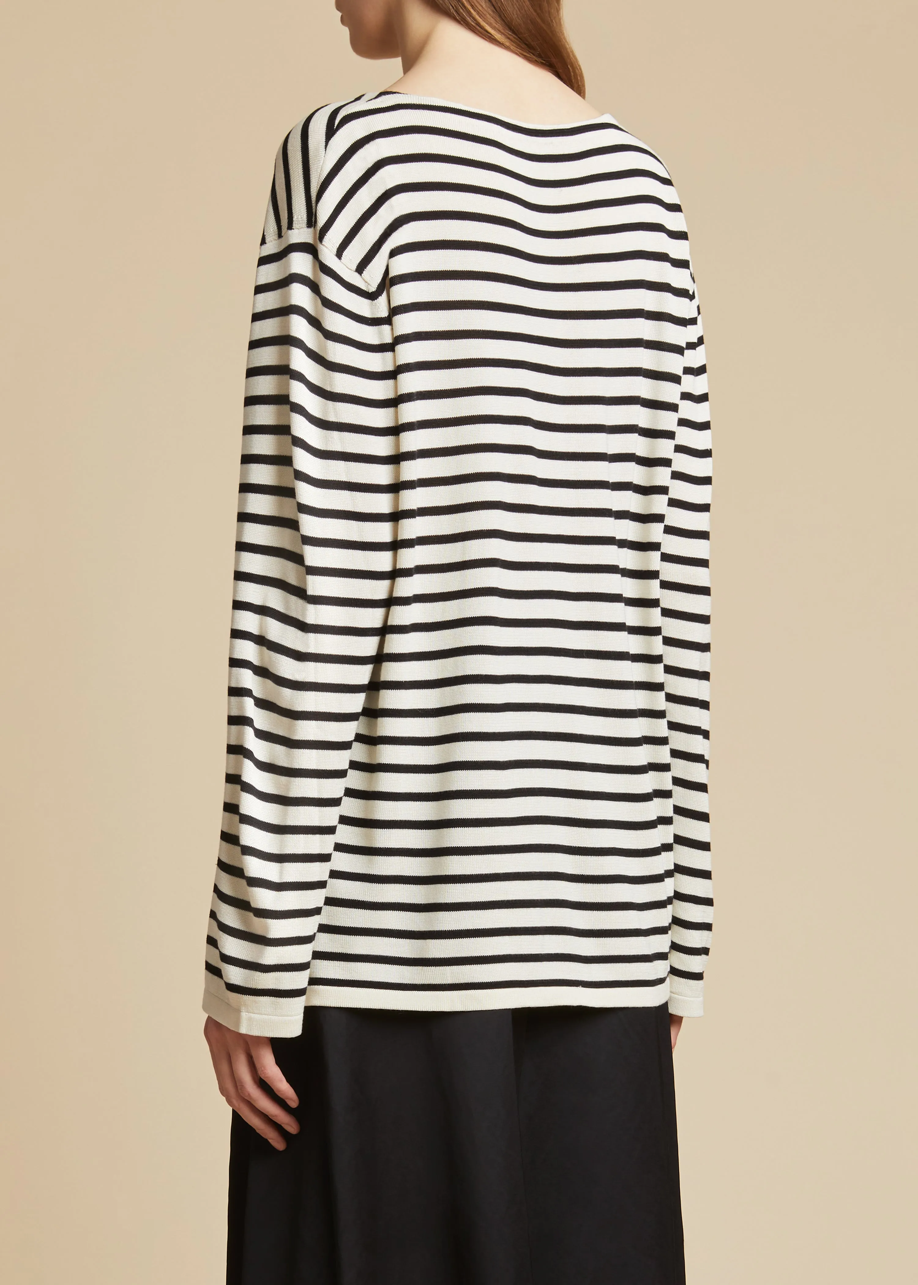 The Casey Top in Black and Ivory Stripe sold by KHAITE product image thumbnail 3
