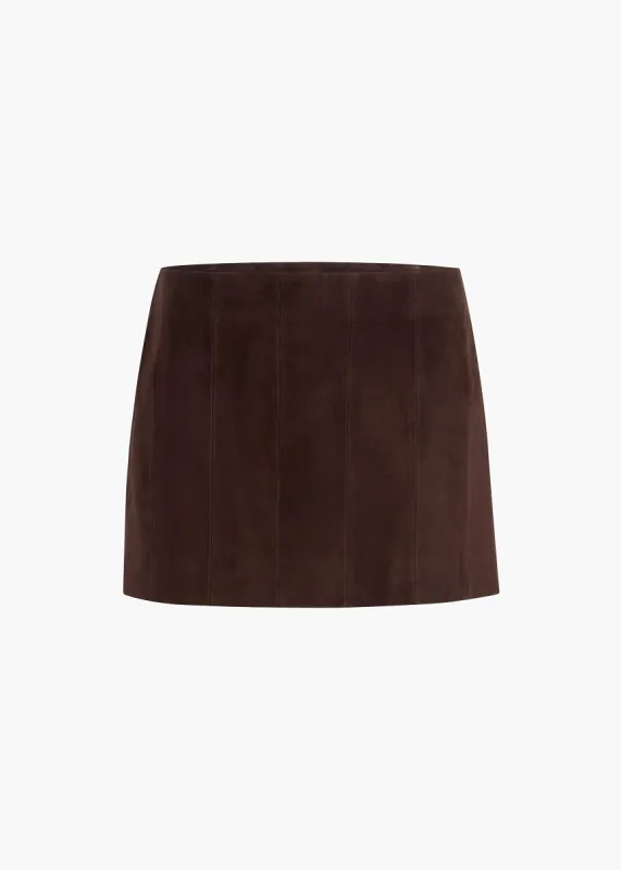 Meelar Skirt in Dark Brown Suede sold by KHAITE