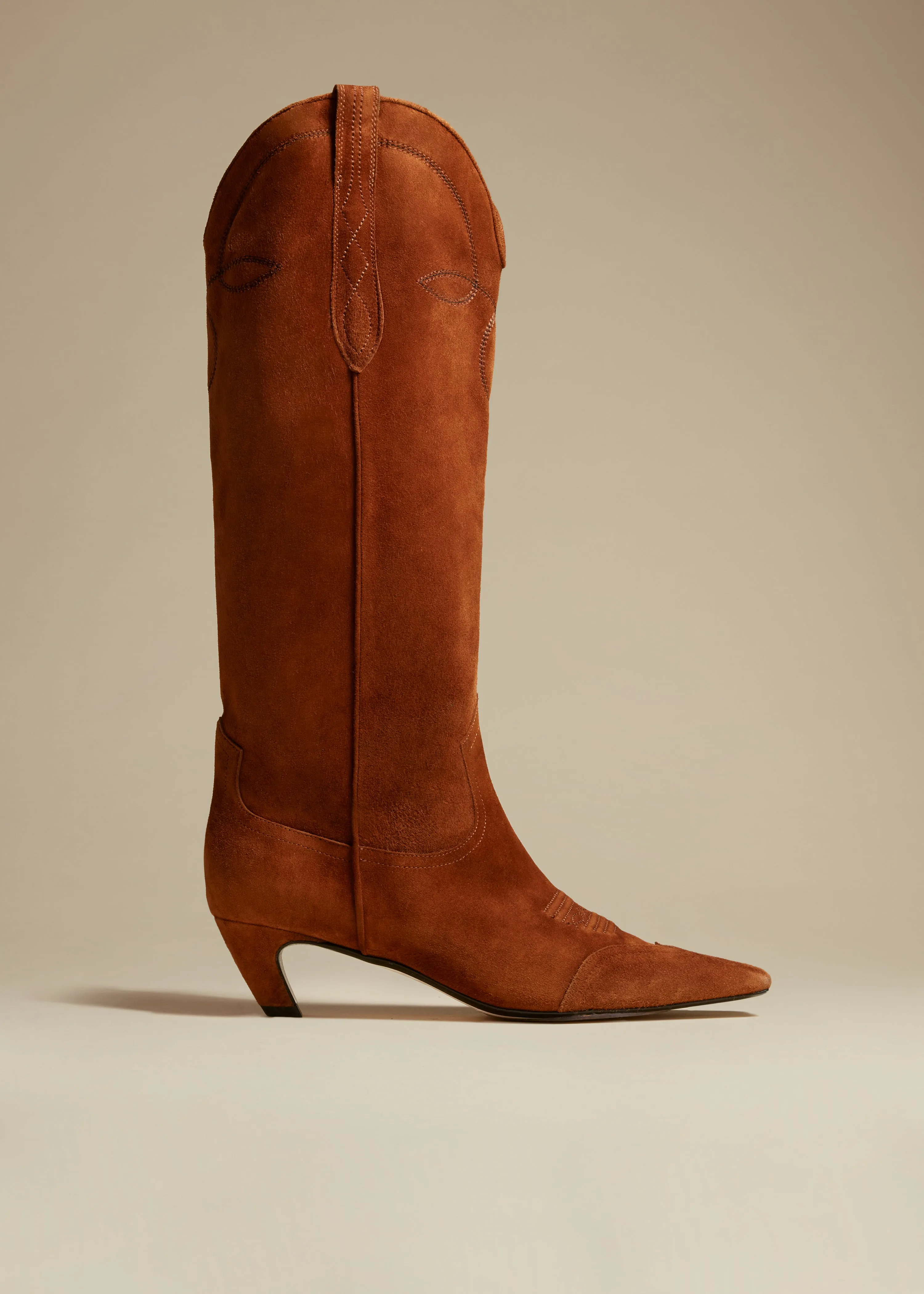 Dallas Knee High Boot in Caramel Suede sold by KHAITE