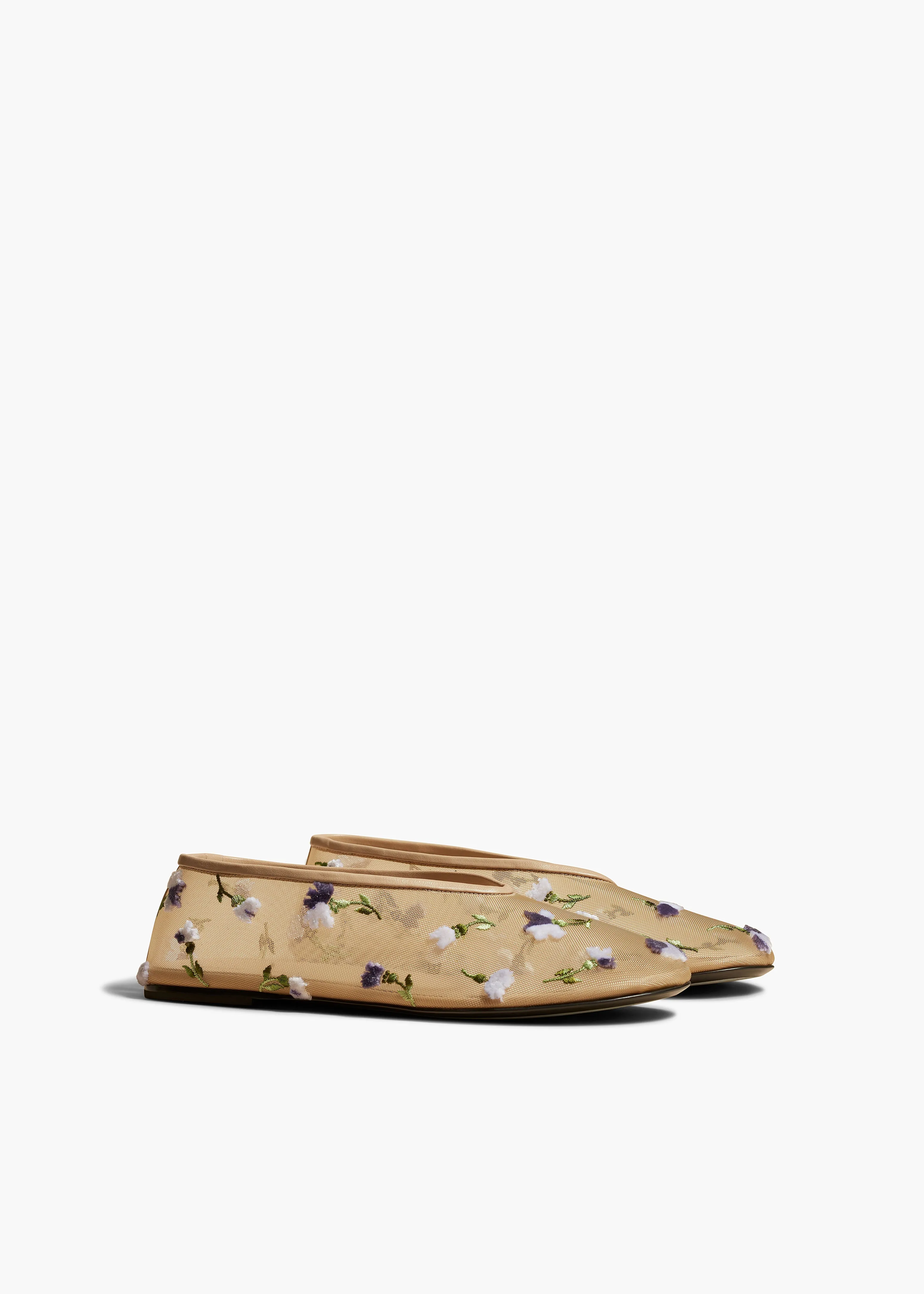 Marcy Flat in Beige Mesh with Purple Floral Embroidery sold by KHAITE product image thumbnail 2