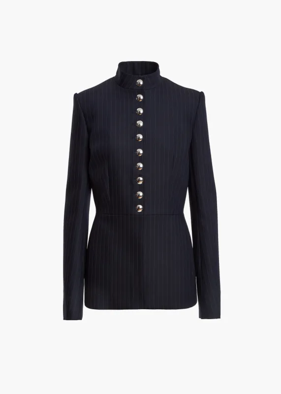 Samuel Jacket in Navy and White Stripe sold by KHAITE