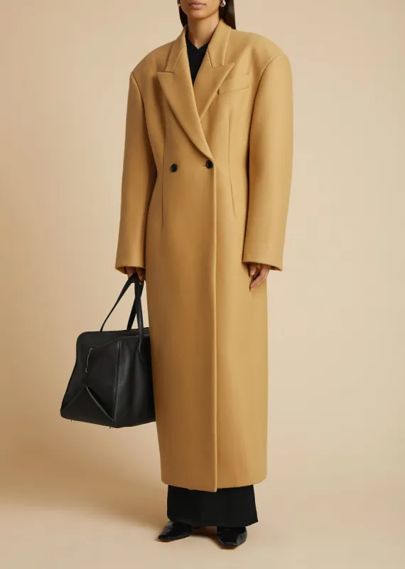 The Conor Coat in Camel sold by KHAITE