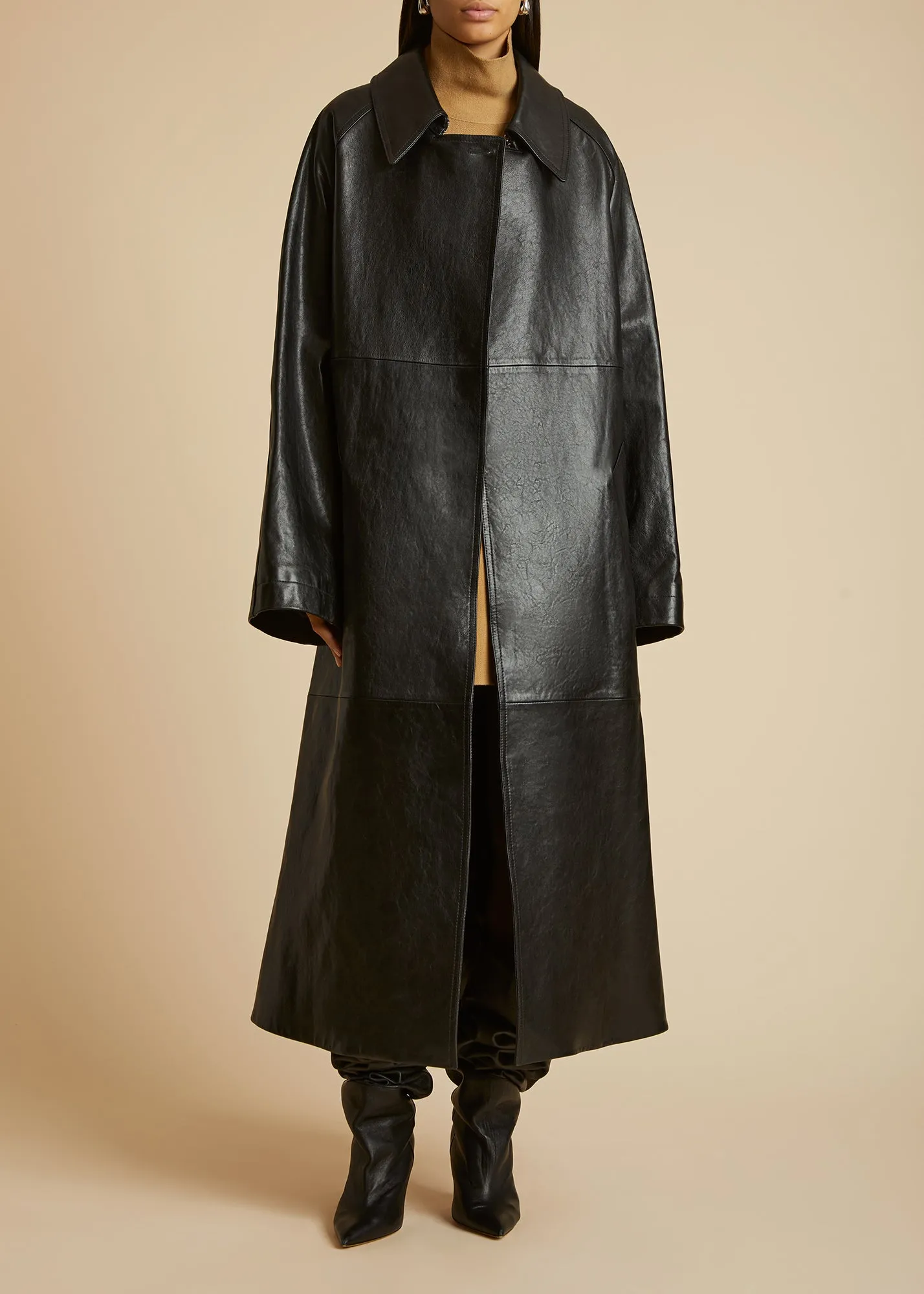 The Minnie Coat in Black Leather sold by KHAITE