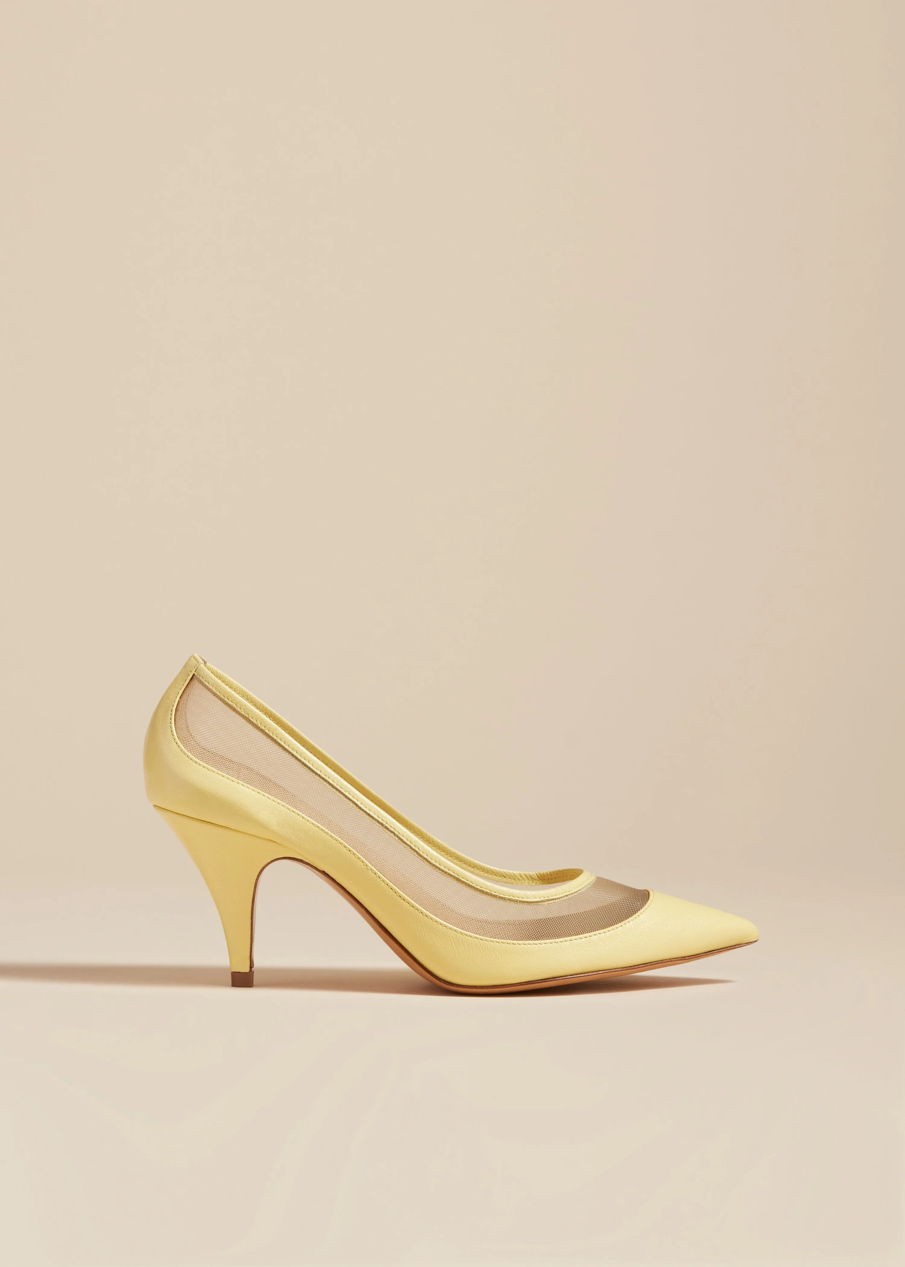 The River Mesh Pump in Pale Yellow Leather sold by KHAITE