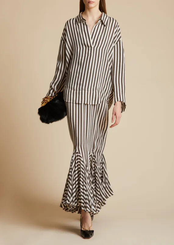 The Melan Top in Ivory and Dark Brown Stripes sold by KHAITE