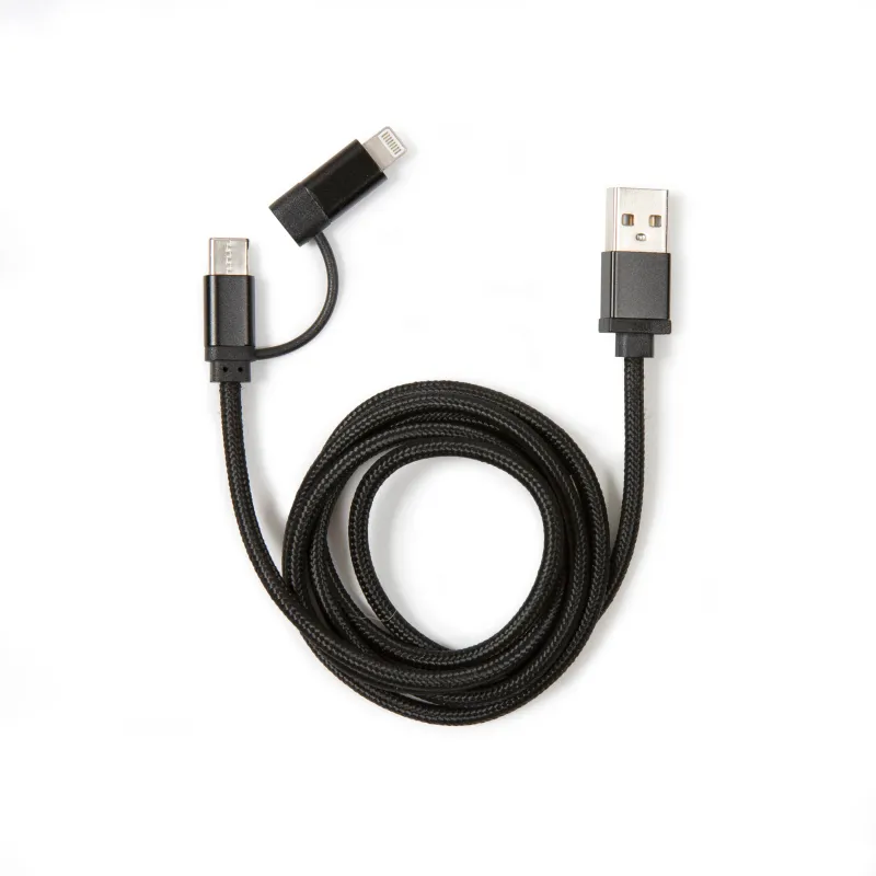 Black 2-in-1 Braided Cable sold by Kikkerland