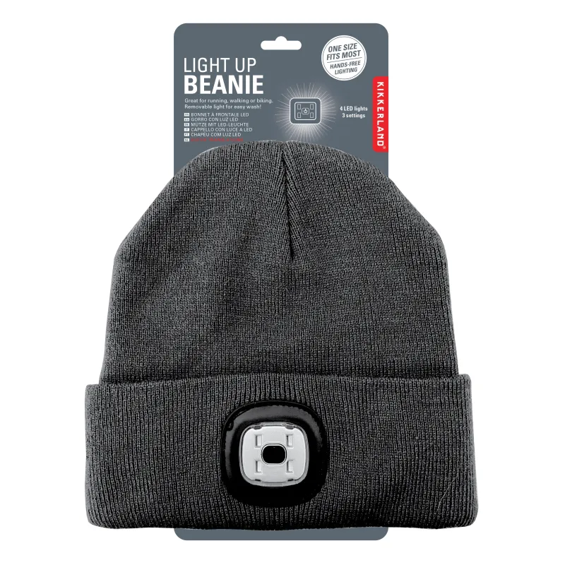 Bright LED Light Up Grey Beanie Hat made by Kikkerland