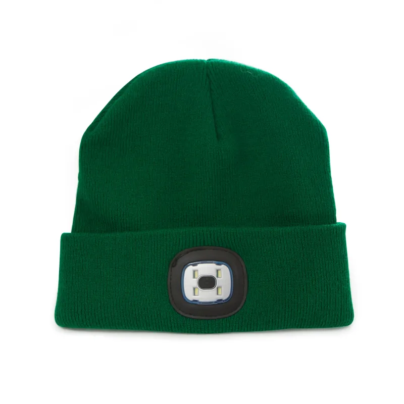 Bright LED Light Up Green Beanie Hat made by Kikkerland