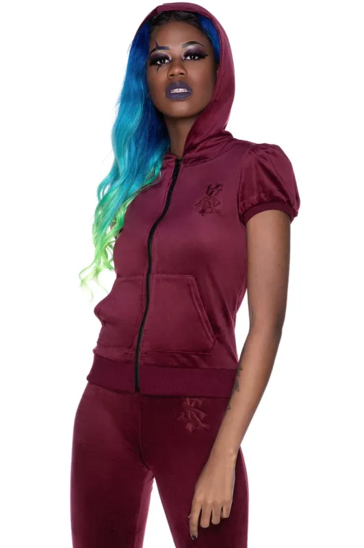 Dee-Lux Velvet Hoodie [BURGUNDY] sold by Killstar