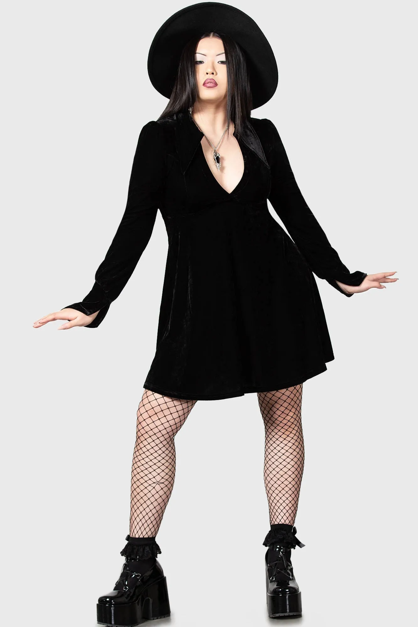 Hecate Velvet Plunge Dress sold by Killstar product image thumbnail 3
