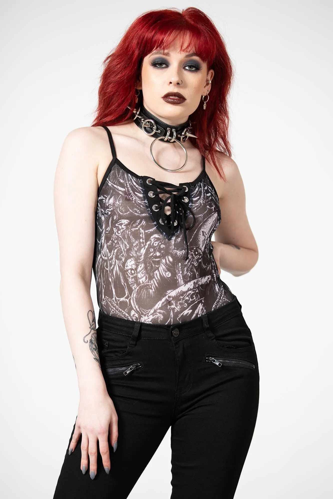 Violenta Lace-Up Bodysuit sold by Killstar product image thumbnail 2