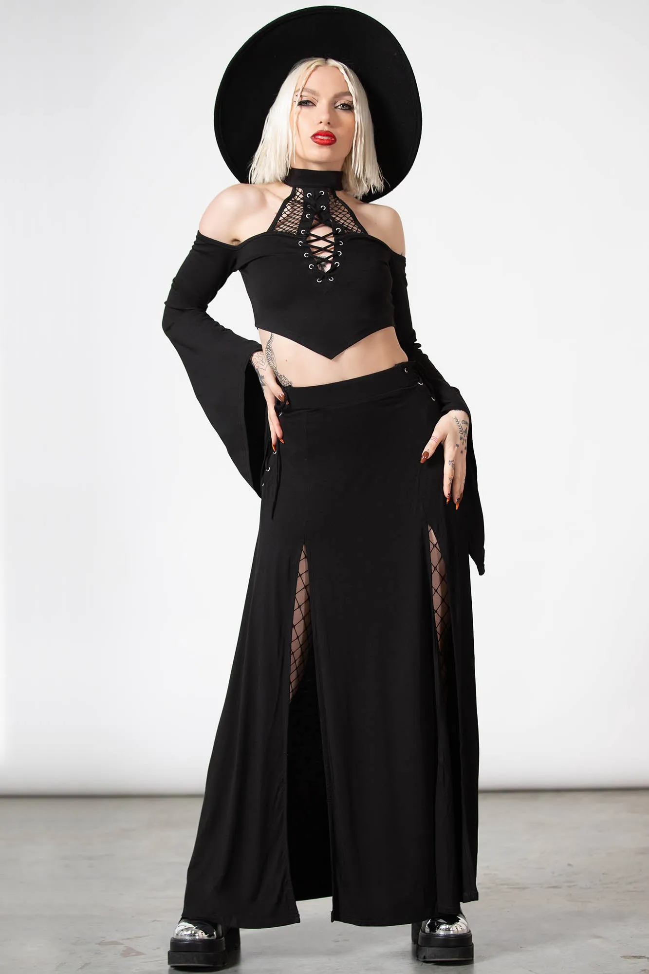Hellverina Split Maxi Skirt sold by Killstar
