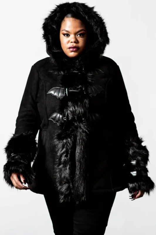 Flies By Night Faux-Fur Coat [PLUS] sold by Killstar