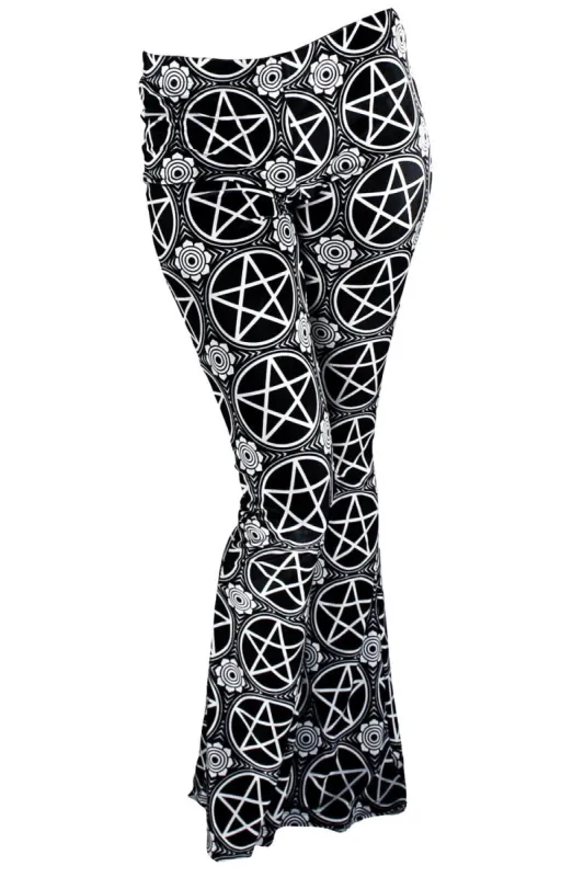 Pentagram Velvet Bell Bottoms [B] - Resurrect sold by Killstar