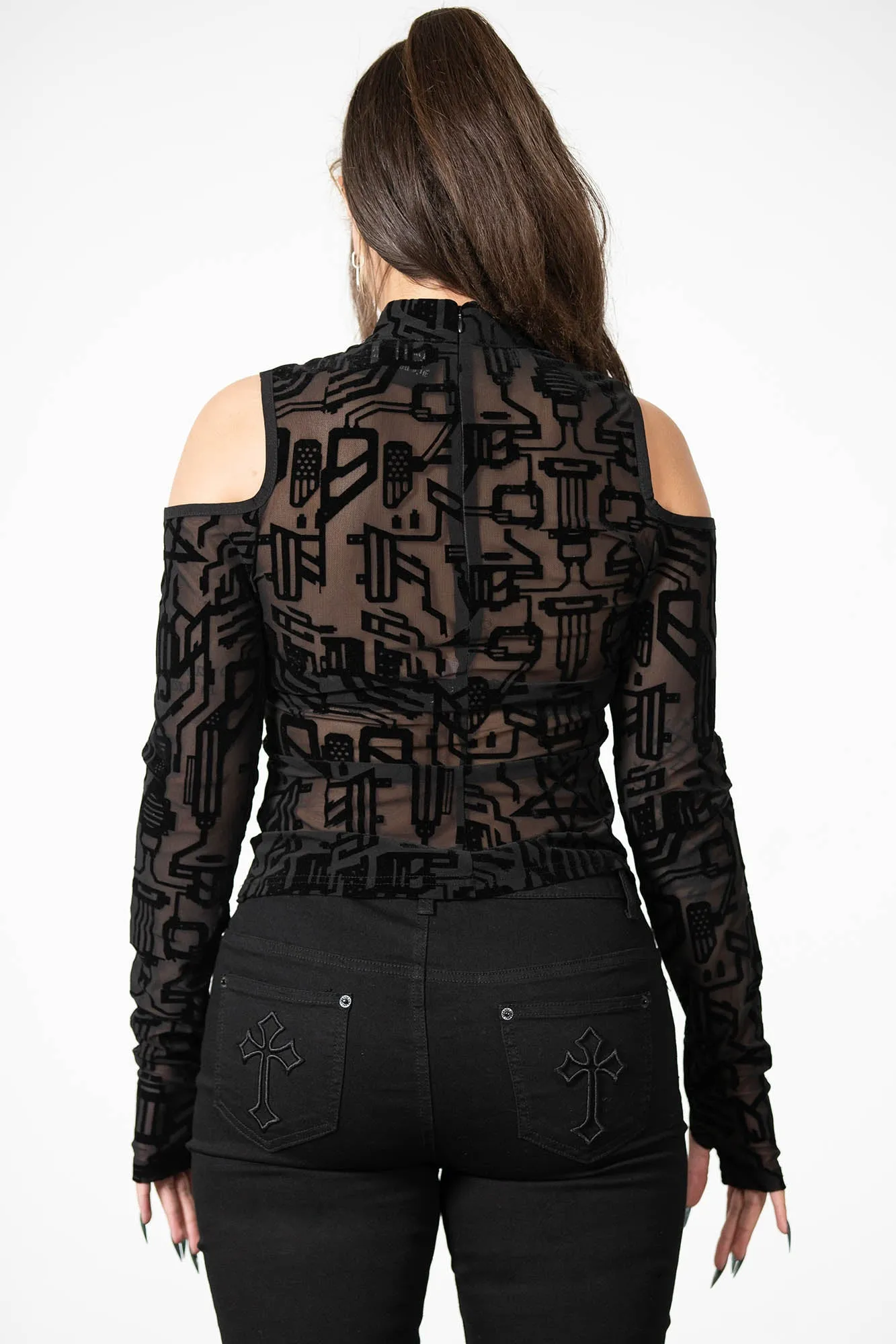 Tuned Out Mesh Cold Shoulder Top sold by Killstar product image thumbnail 5