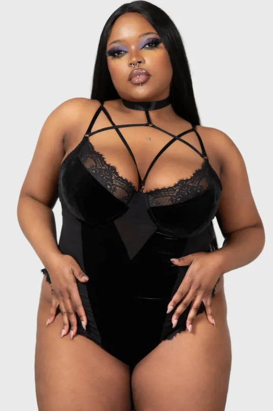 Sweet Misery Bondage Bodysuit [PLUS] sold by Killstar