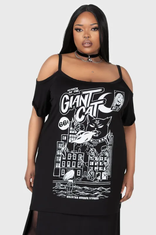 Cat Attack Distress Top [PLUS] sold by Killstar