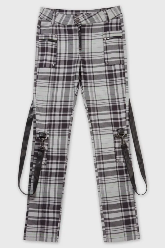 Office Riot Strappy Trousers [GREY TARTAN] [PLUS] sold by Killstar