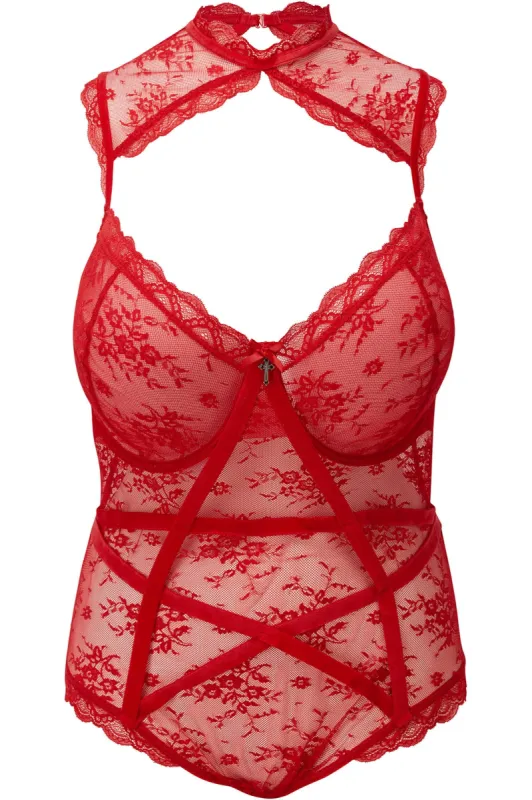 Dark Desire Lace Bodysuit [SCARLET] [PLUS] sold by Killstar