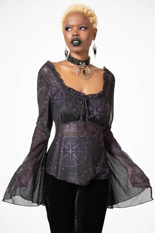 Astromancy Mesh Long Sleeve Top sold by Killstar