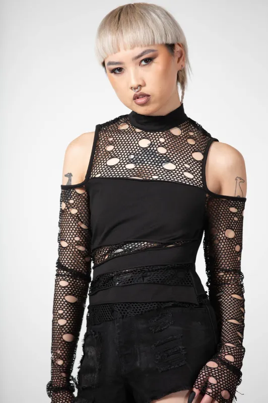 Burn Out Fishnet Crop Top sold by Killstar